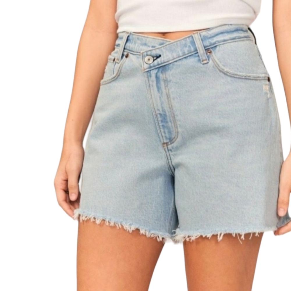 Abercrombie & Fitch Light Blue Distressed Denim Jean Shorts - Picture 8 of 9
